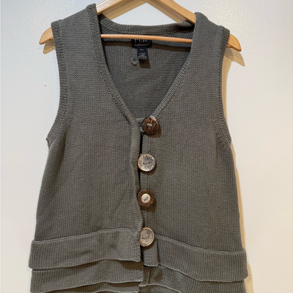 Pur Gray Knit Vest with Button Detail